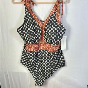 BloomChic Black and Orange One Piece Swimsuit with Adjustable Straps Size 22-24